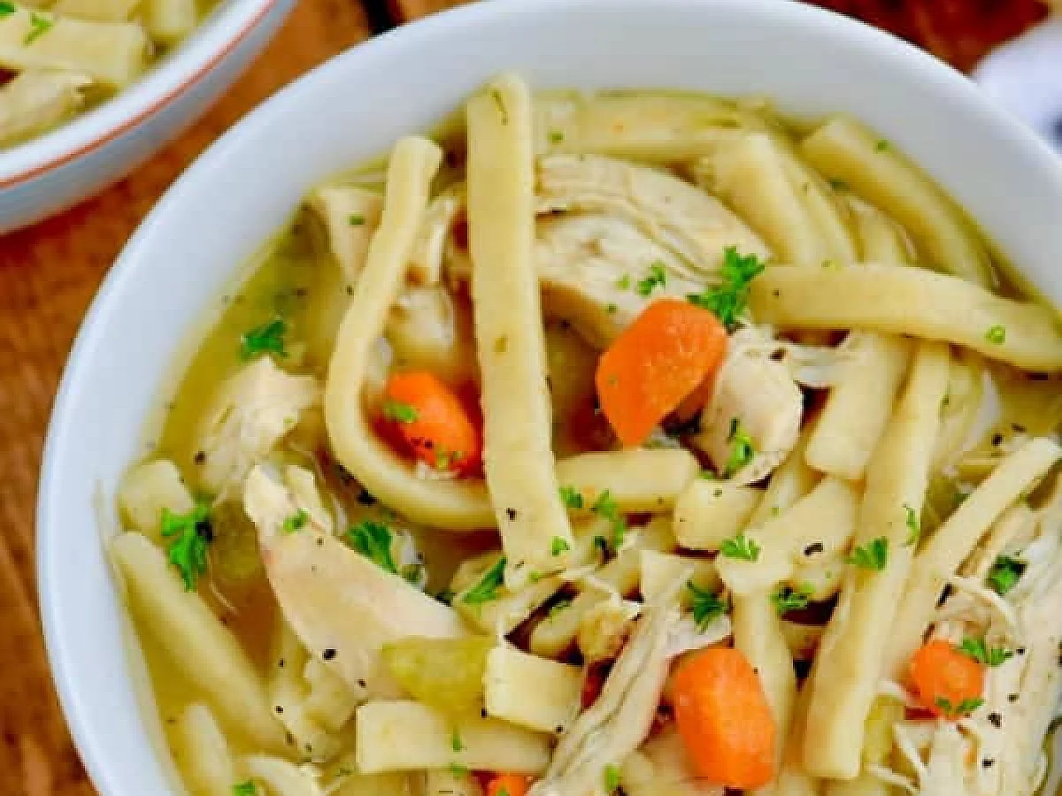 Chicken Noodle Soup, freshly made and ready to serve