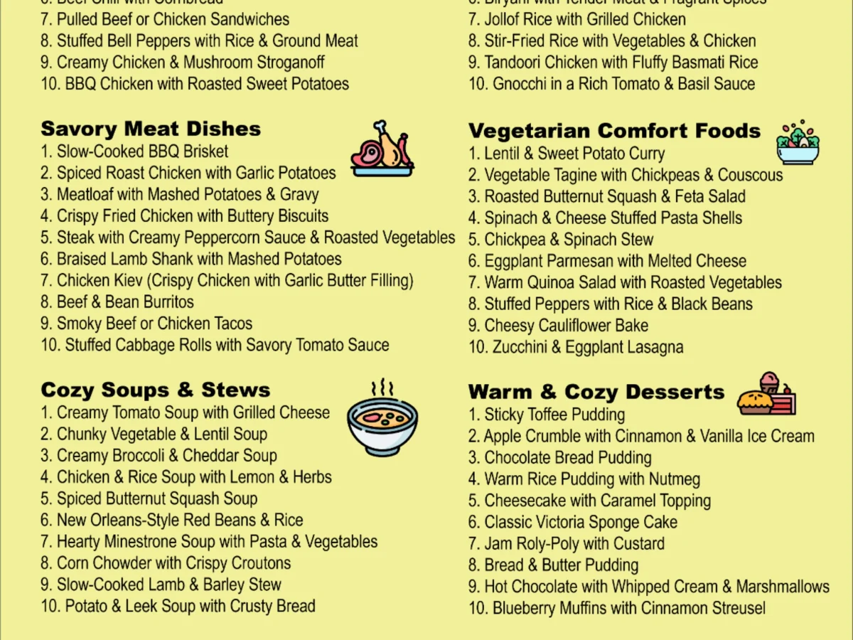 Comfort Food Recipes, freshly made and ready to serve