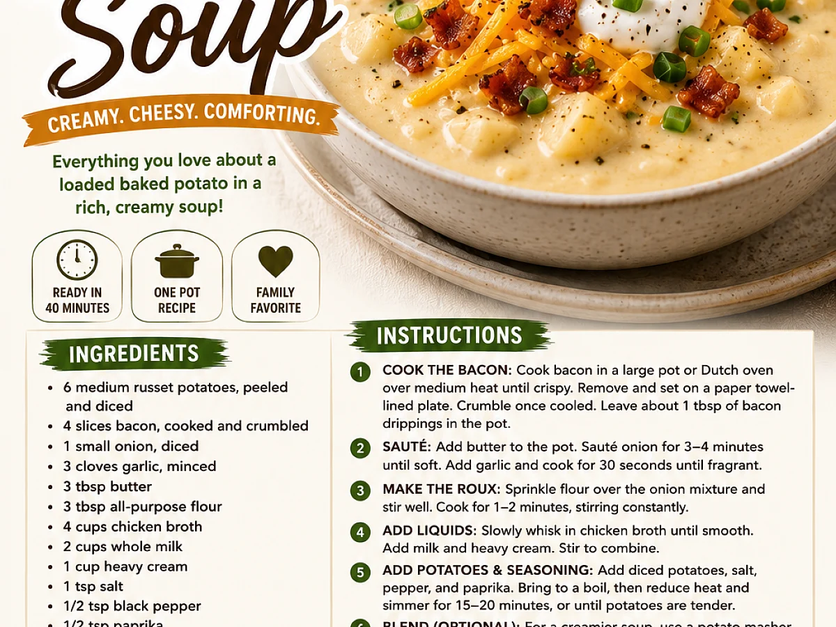 Potato Soup Recipes, freshly made and ready to serve