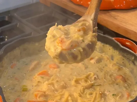 Creamy Noodle Soup with Pumpkin and Chicken