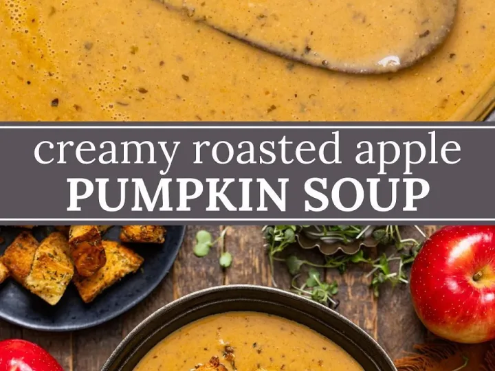 Creamy Roasted Apple Pumpkin Soup, freshly made and ready to serve