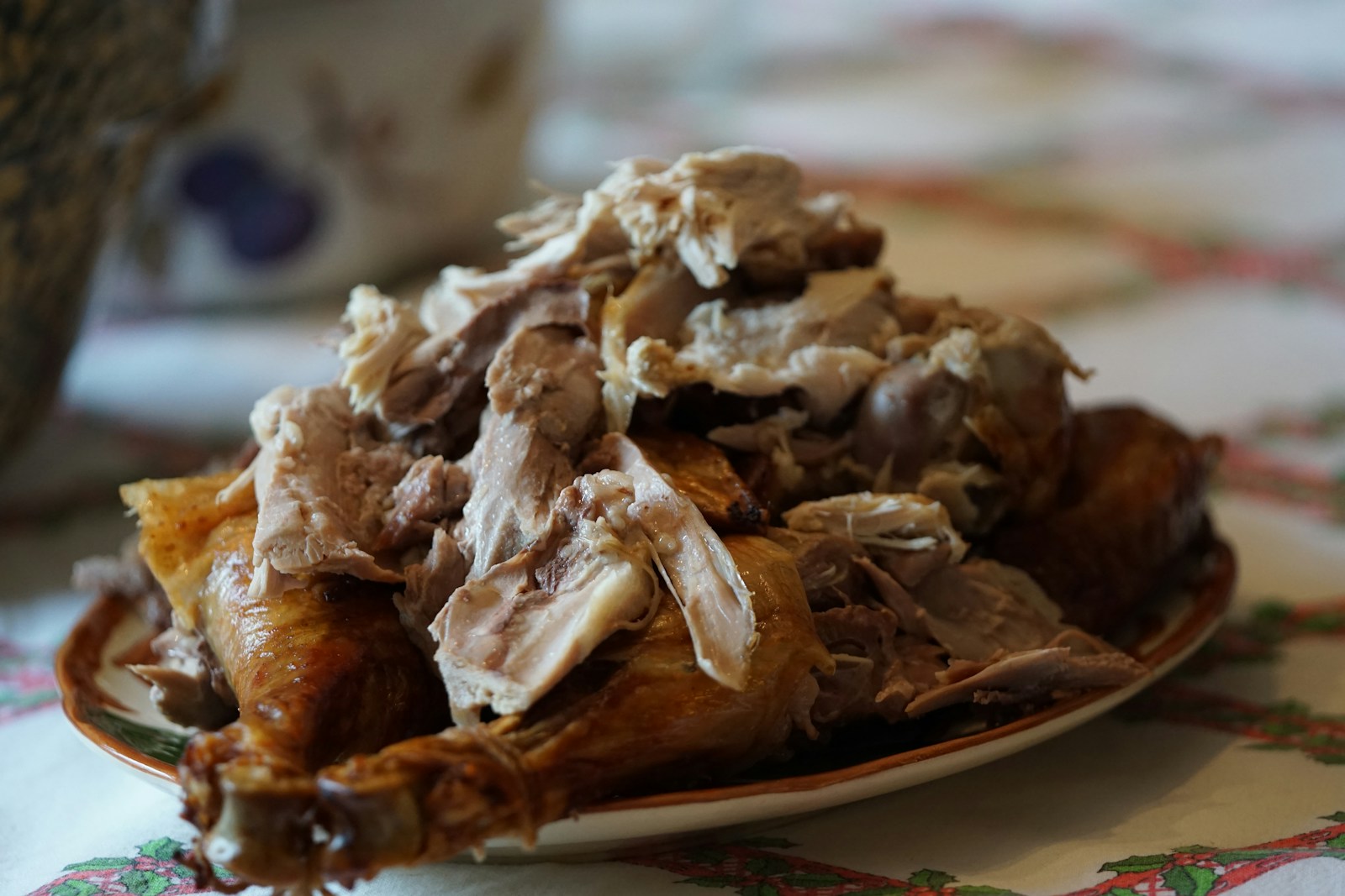Roasted chicken served on a plate