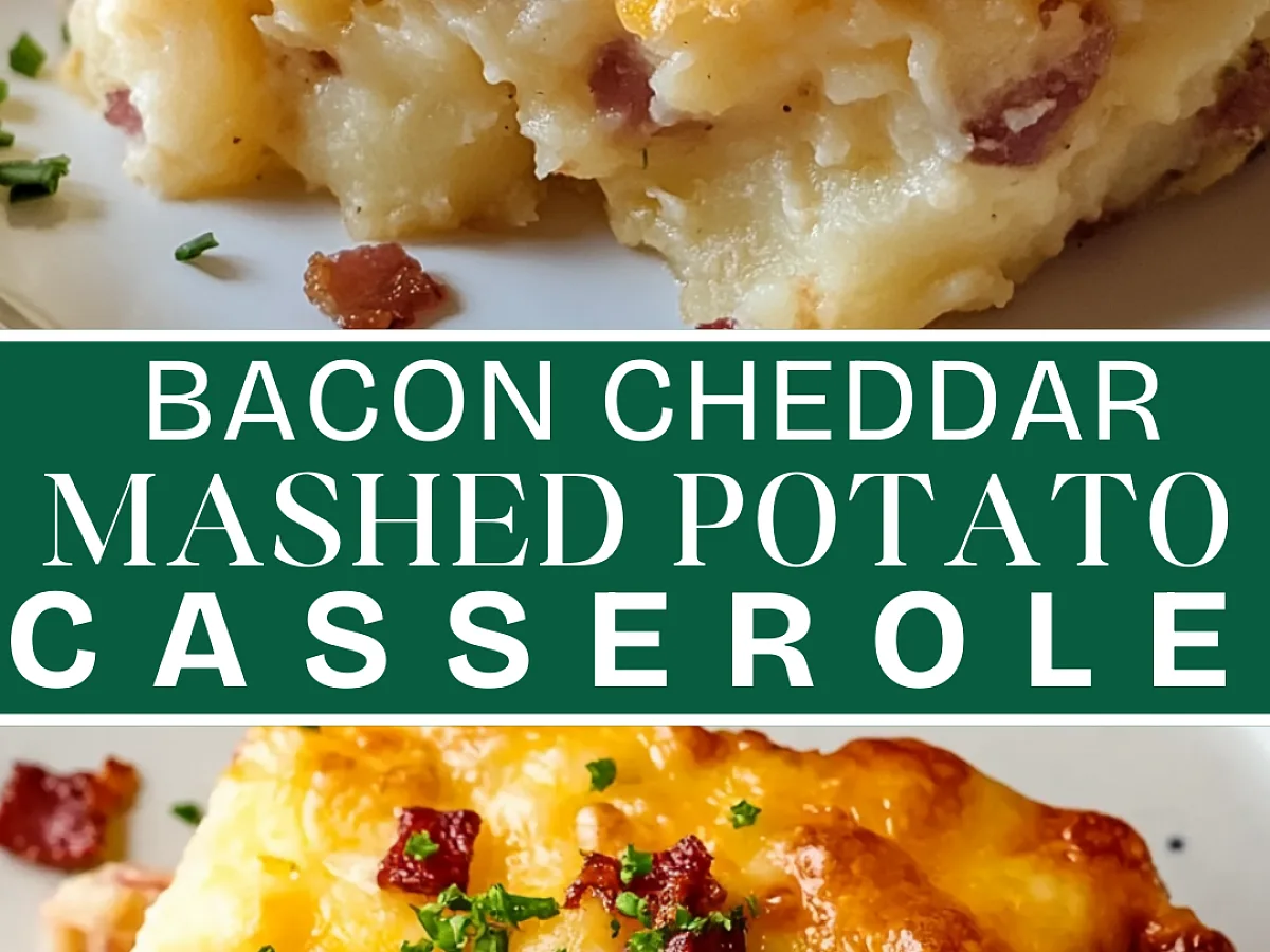 Indulge in our delicious Bacon Cheddar Mashed Potato Casserole, freshly made and ready to serve