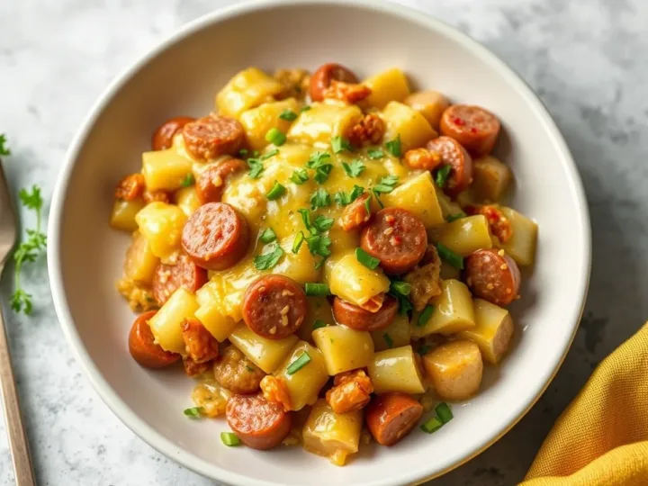 Easy Kielbasa Sausage Cheesy Potato Casserole