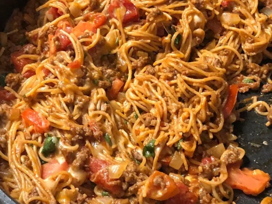 One-Pot Taco Spaghetti, freshly made and ready to serve